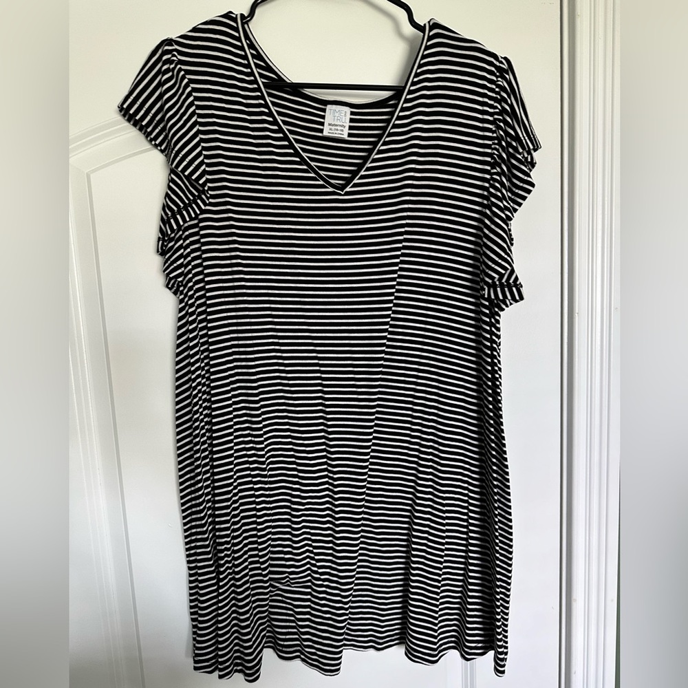 Time and Tru maternity top. Black and white stripe with flutter sleeves.